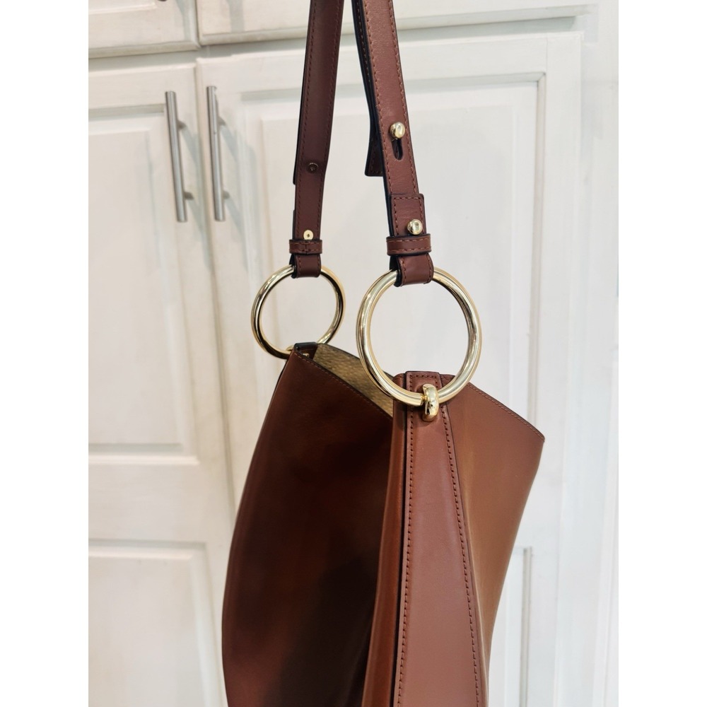 FRAME Brown Crescent Shoulder Bag Gold Ring Hardware Coin Purse Adjustable Strap - Picture 3 of 7